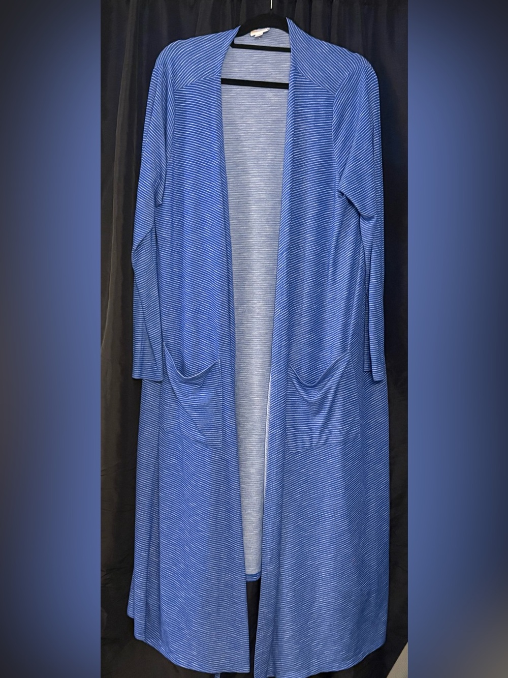 Blue and White Striped LuLaRoe Sarah Long Cardigan Sweater